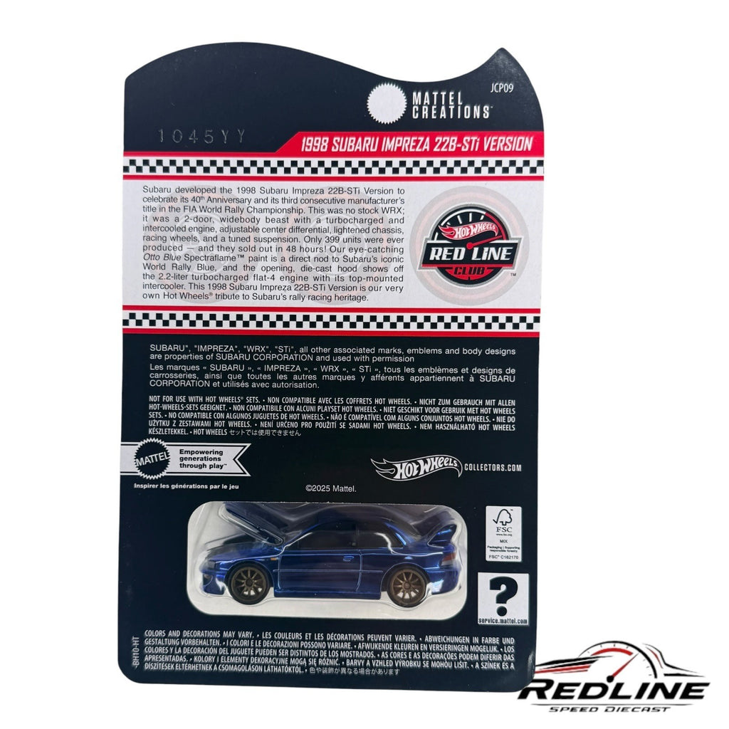🏁Hot Wheels RLC 1998 Subaru Impreza 22B-Sti Version Blue H28🏁