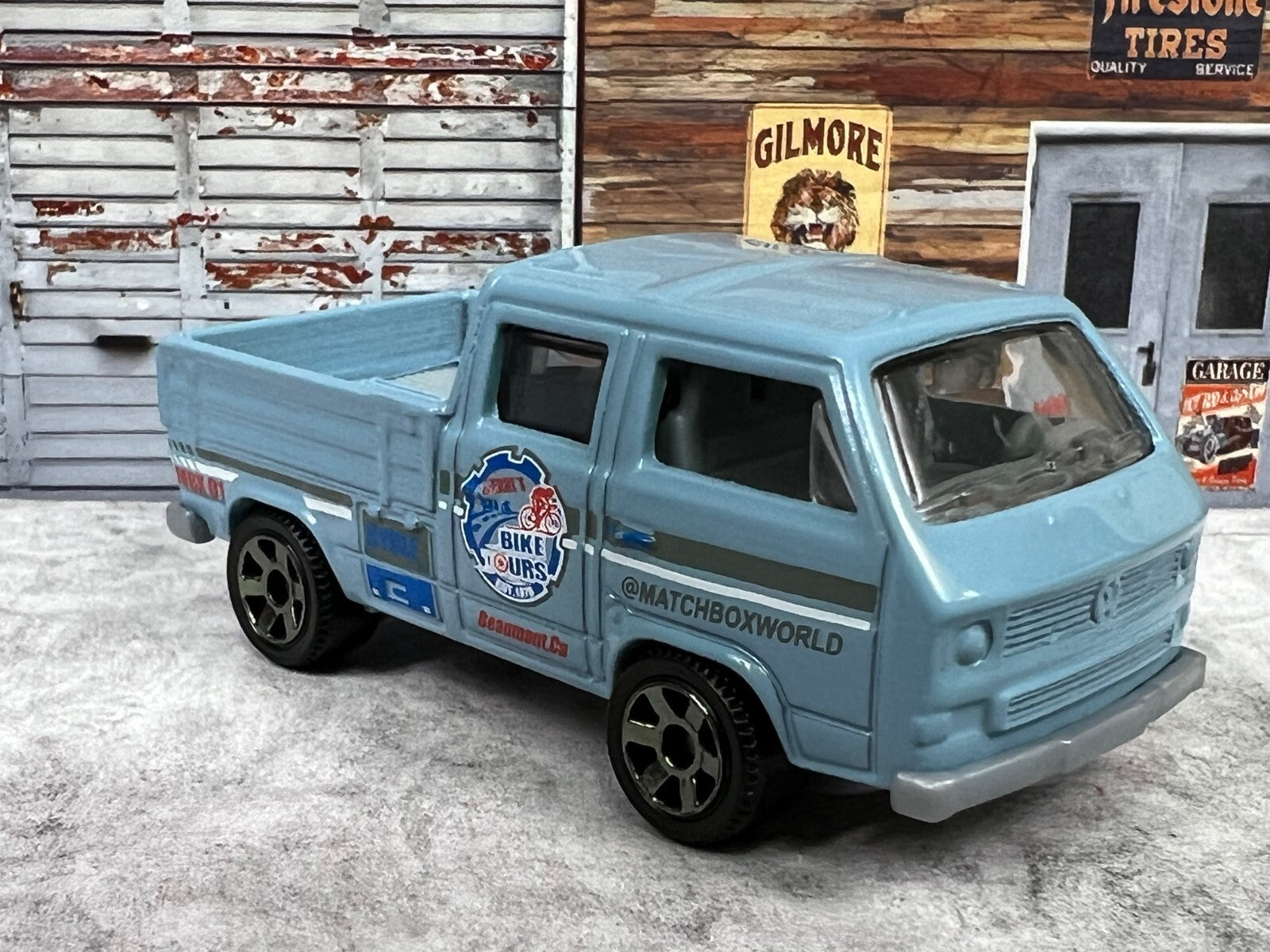 🔥Matchbox Volkswagen Transporter Crew Cab Pickup Truck Blue Bike Tours C16🔥