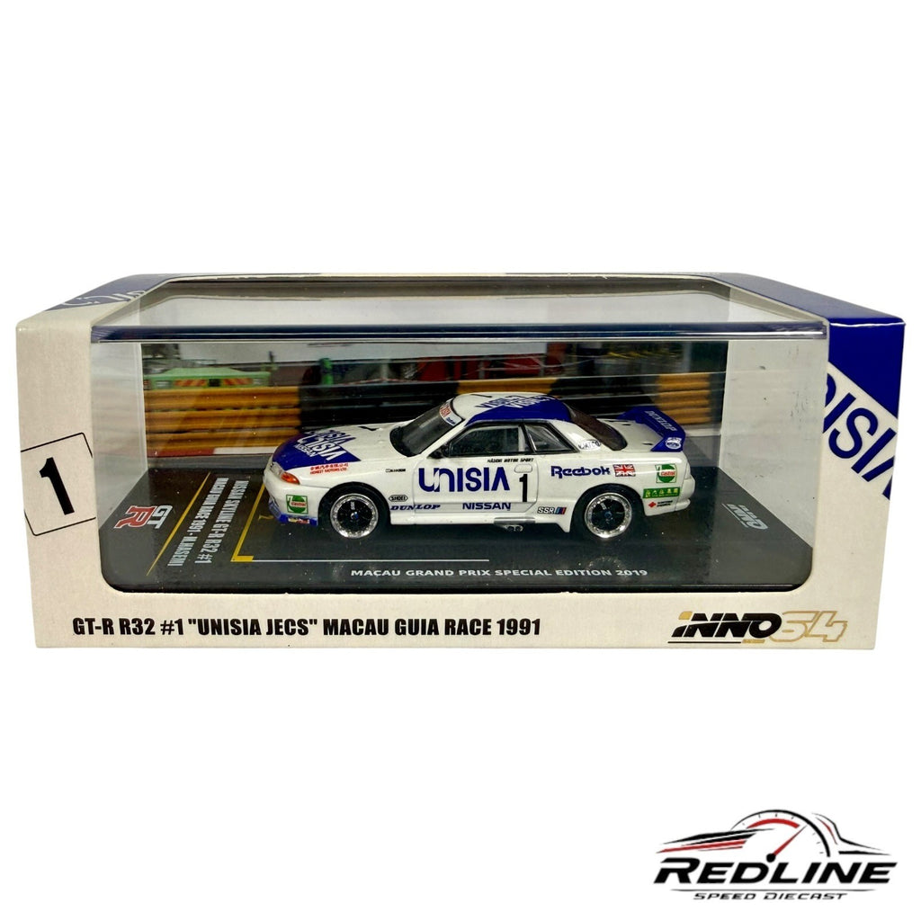 🎌INNO64 Nissan Skyline GT-R R32 Blue / White UNISIA JECS Macau 1991 H36🎌