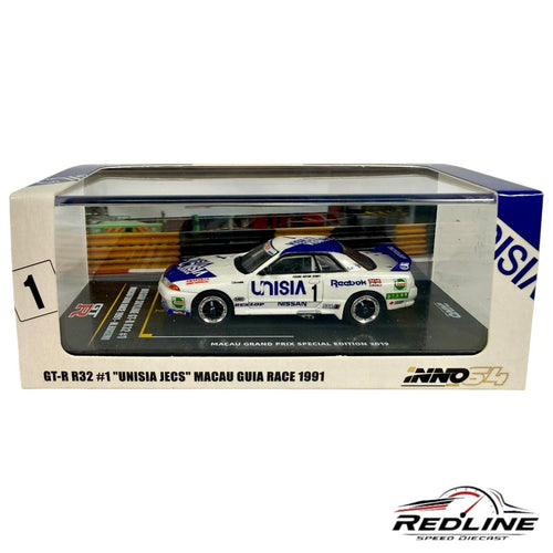 🎌INNO64 Nissan Skyline GT-R R32 Blue / White UNISIA JECS Macau 1991 H36🎌