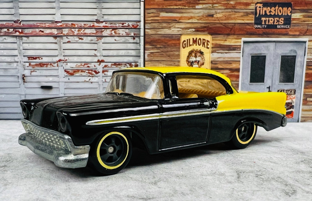 🇺🇸Hot Wheels Larrys Garage '56 Chevy Bel Air Black Yellow Loose C20🇺🇸