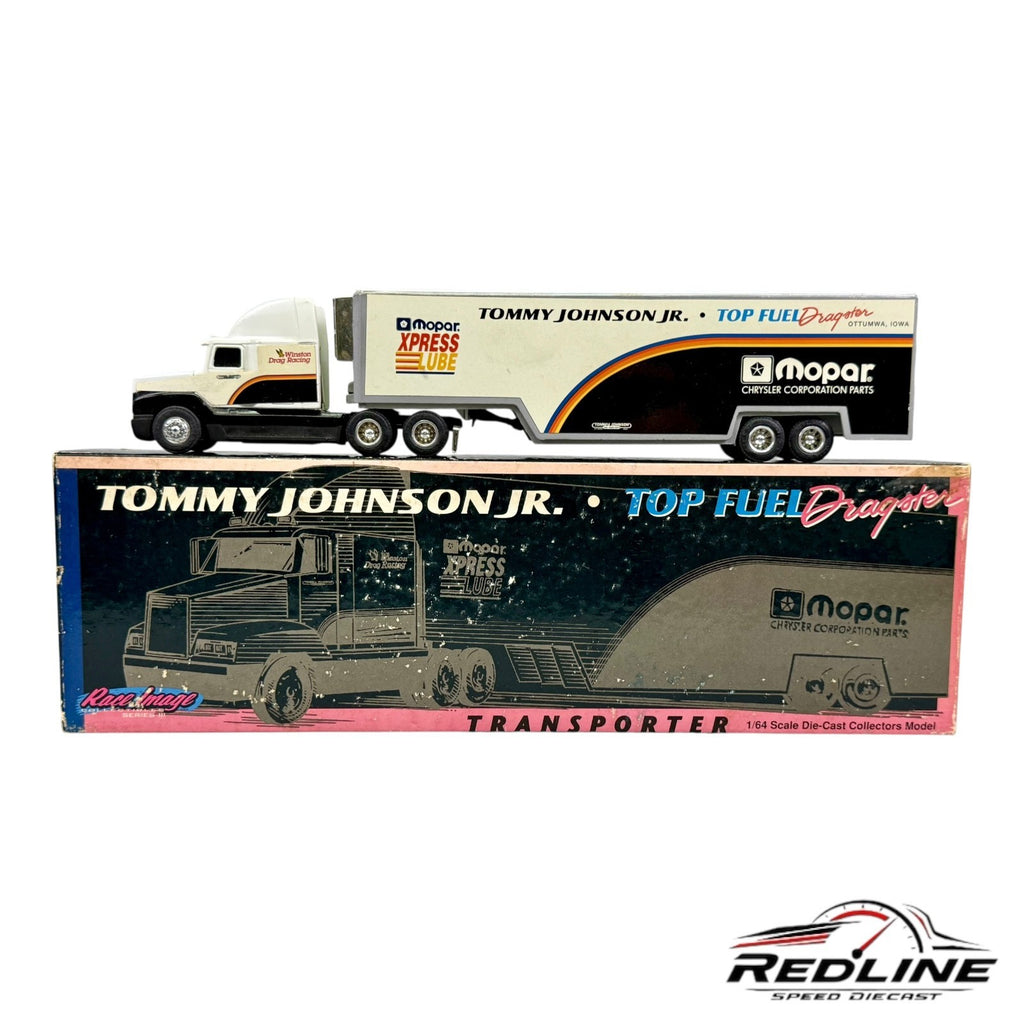 🏁🏁🏁Ertl Tommy Johnson Jr. Mopar Top Fuel Dragster Transporter 1/64🏁🏁🏁