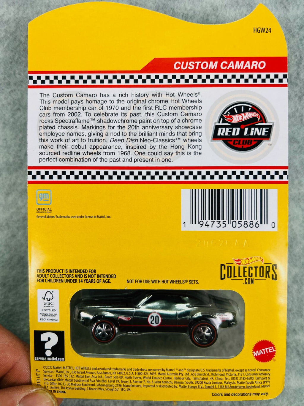 🇺🇸Hot Wheels RLC 2002-2022 20th Anniversary Custom Camaro H34🇺🇸