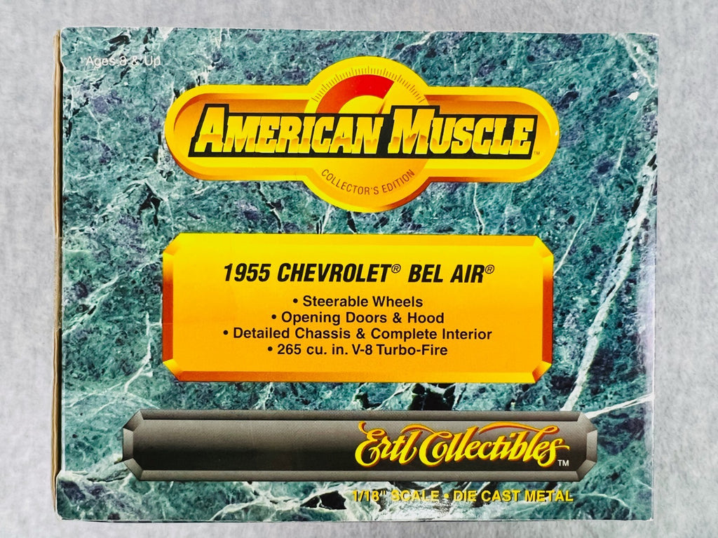 🇺🇸ERTL American Muscle 1955 Chevy Bel Air Green & Ivory White Walls 1:18🇺🇸