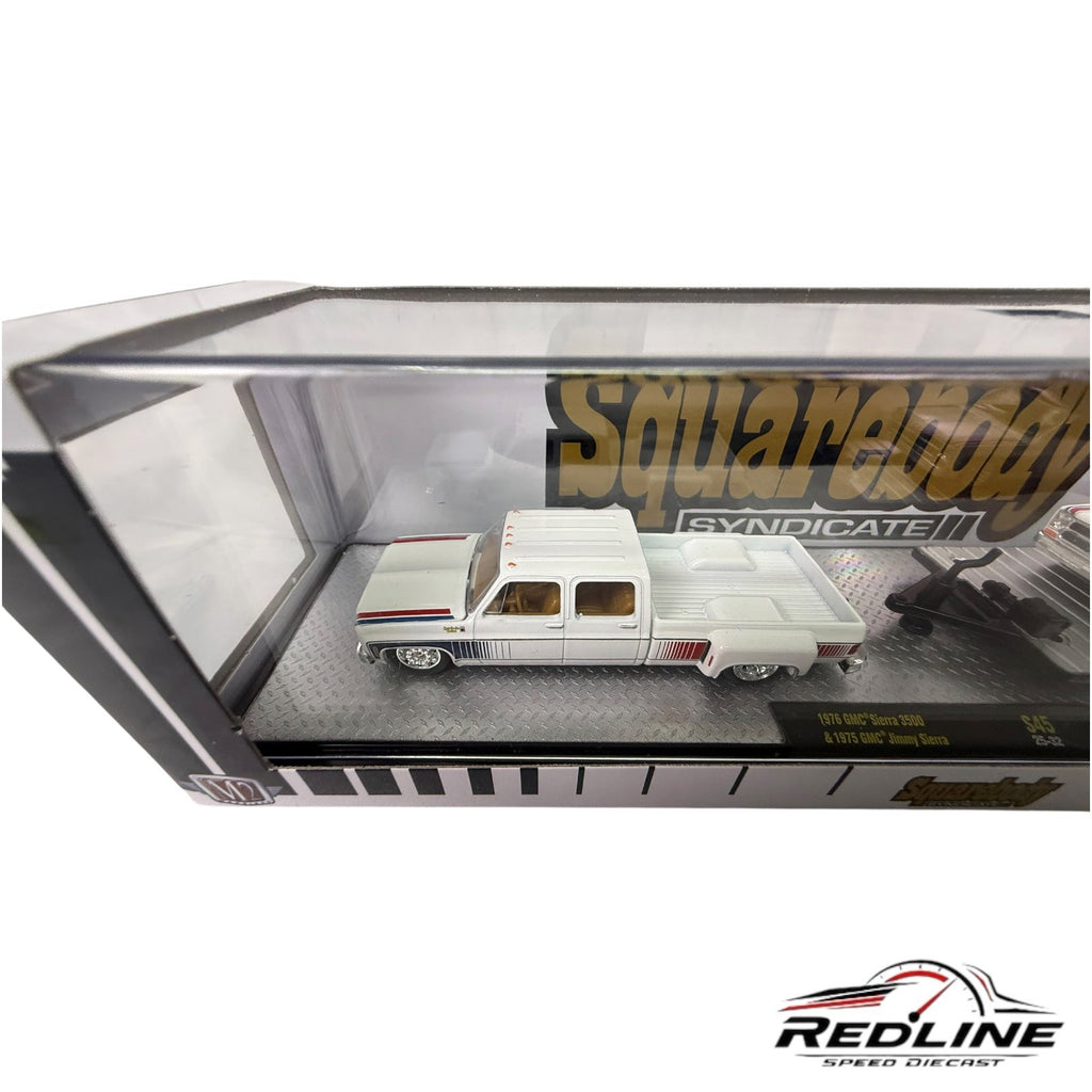 M2 MACHINES Squarebody Syndicate 76 GMC SIERRA 3500 Dually & 75 GMC Sierra D3