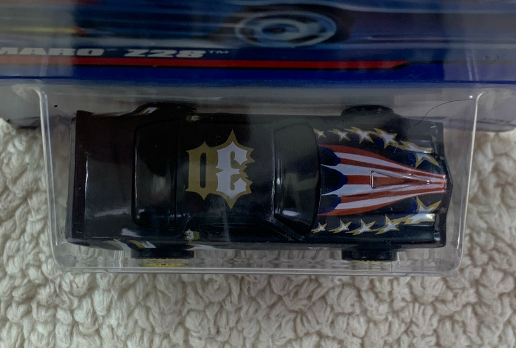 2000 Hot Wheels #124 CAMARO Z28 Black w/Gold Lace Wheels Lt Blue Star Tampo HW05