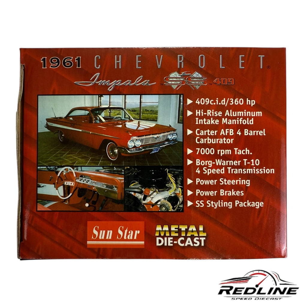 🇺🇸Sun Star 1961 Chevrolet Impala SS 409 Black Red Interior 1:18 C3🇺🇸