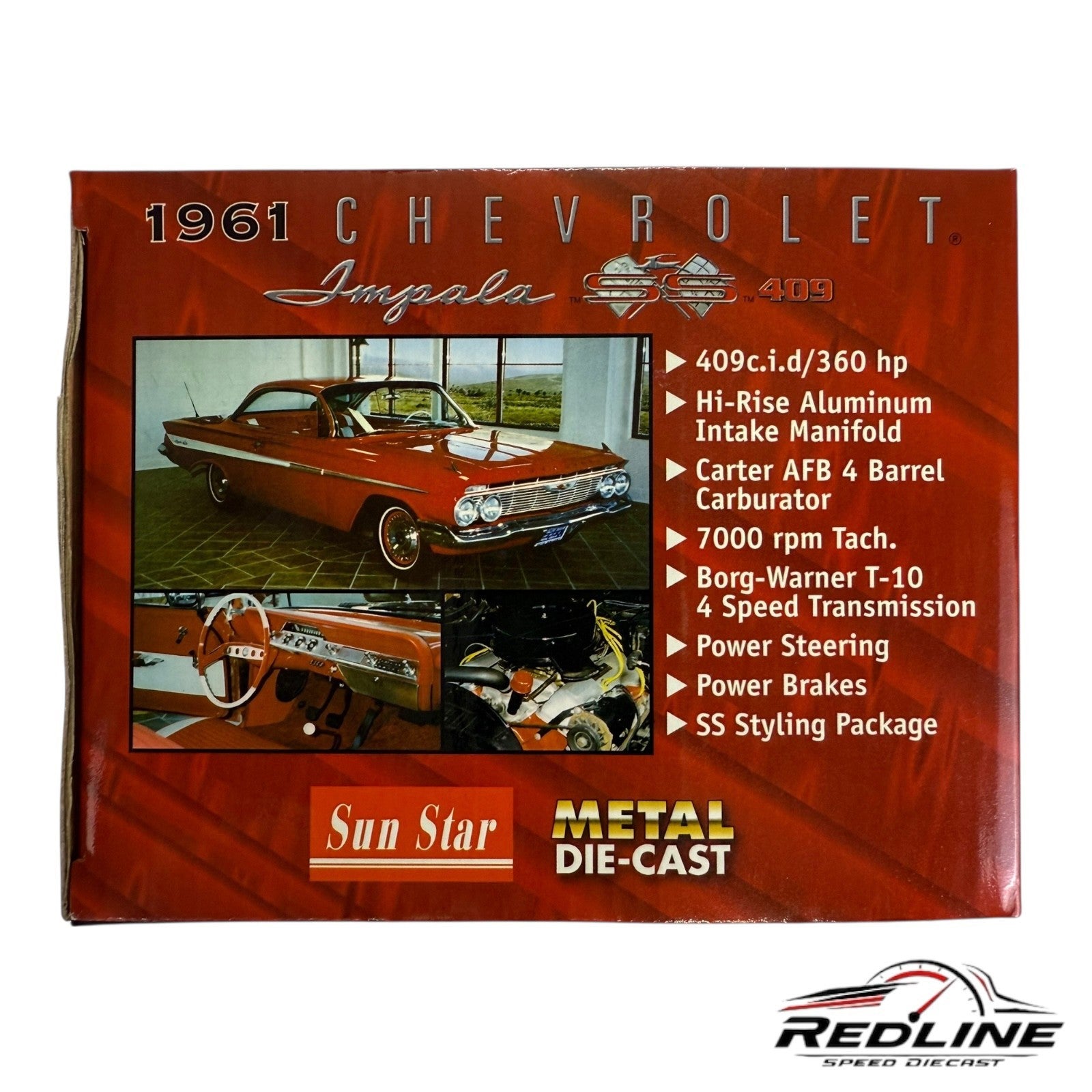 🇺🇸Sun Star 1961 Chevrolet Impala SS 409 Black Red Interior 1:18 C3🇺🇸