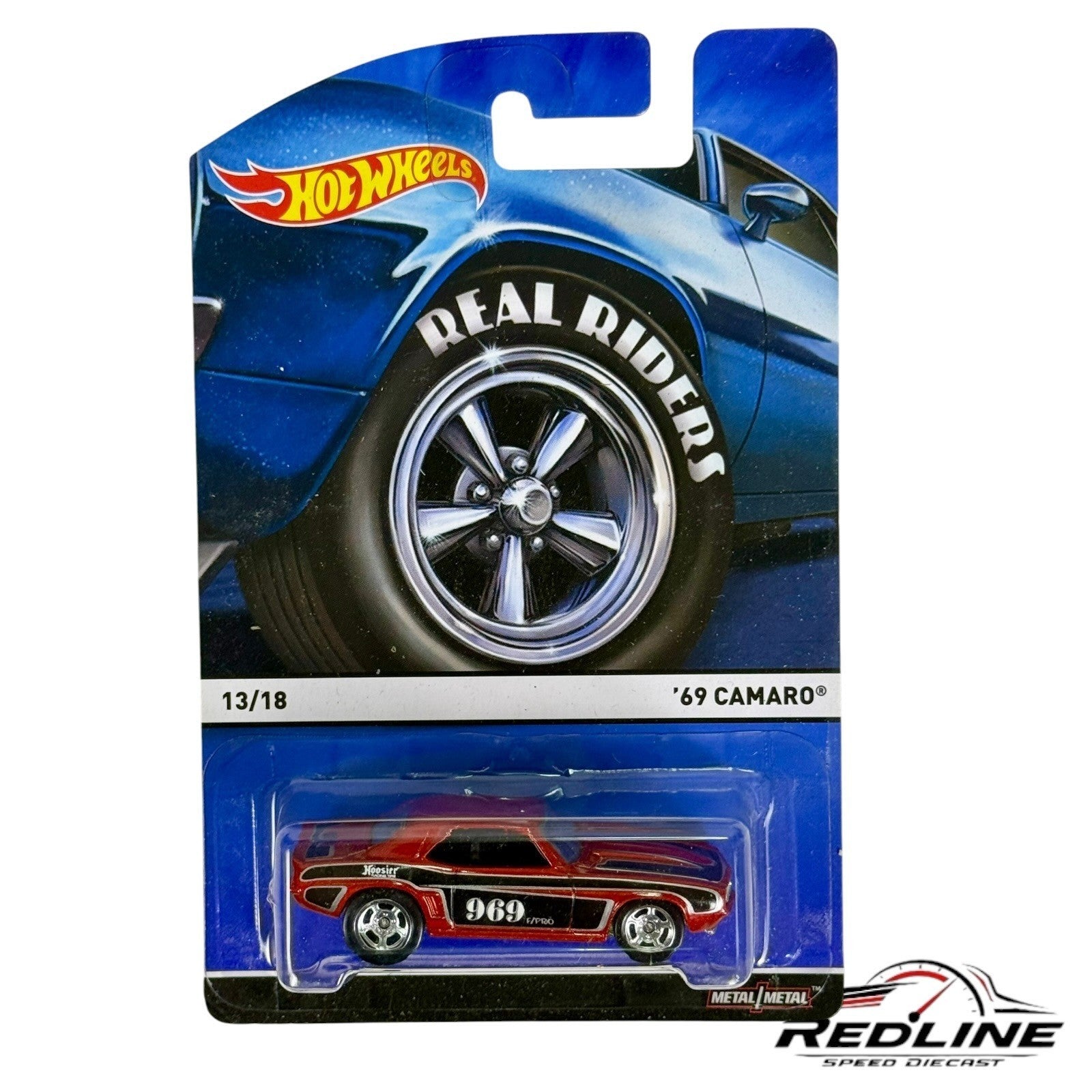 🇺🇸Hot Wheels Real Riders Red '69 Camaro 13/18 Die Cast 1:64 H13🇺🇸