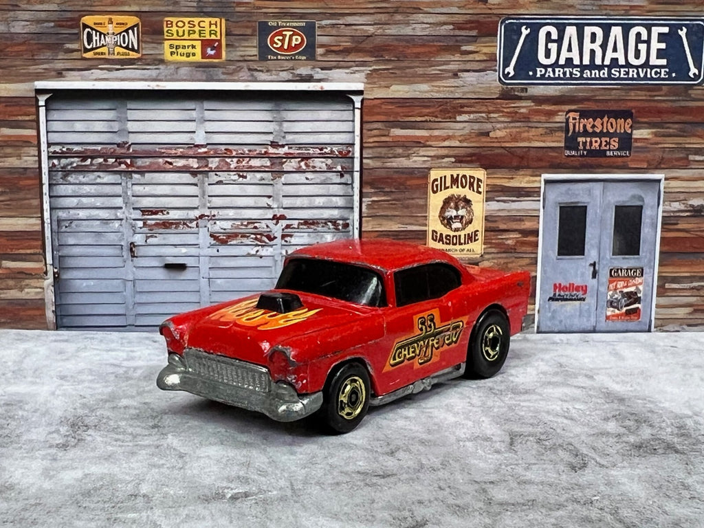 🔥Vintage Hot Wheels Hot Ones ‘55 Chevy Fever 1982 Hong Kong Red W/ Flames C3🔥
