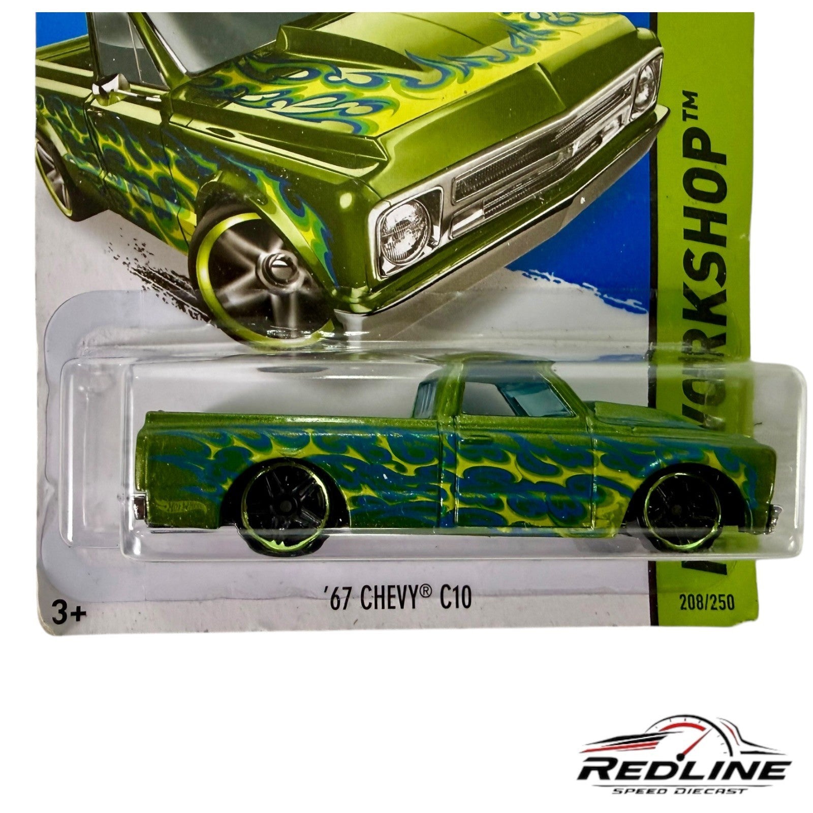 🇺🇸Hot Wheels HW Workshop '67 Chevy C10 Green Flames 208/250 H21🇺🇸