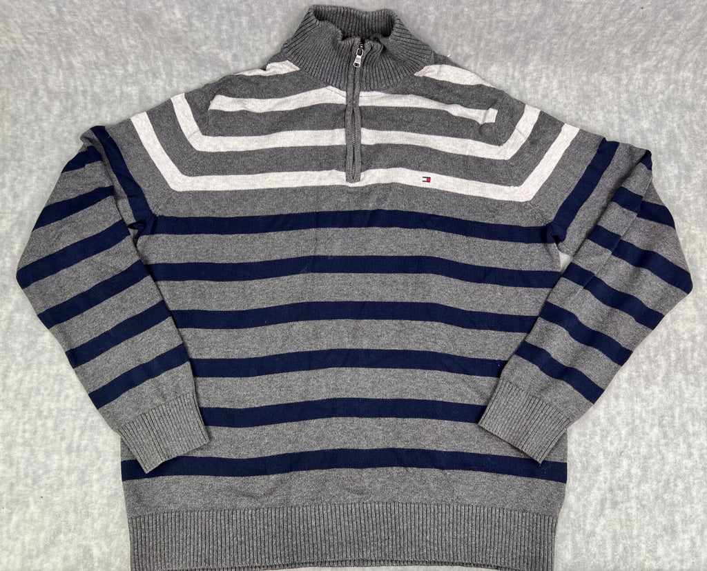 🔥🔥🔥Tommy Hilfiger  Mens X-Large Striped  1/4 ZIP Long Sleeve Sweater🔥🔥🔥