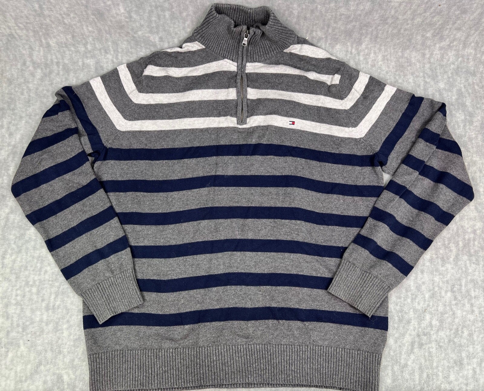 🔥🔥🔥Tommy Hilfiger  Mens X-Large Striped  1/4 ZIP Long Sleeve Sweater🔥🔥🔥