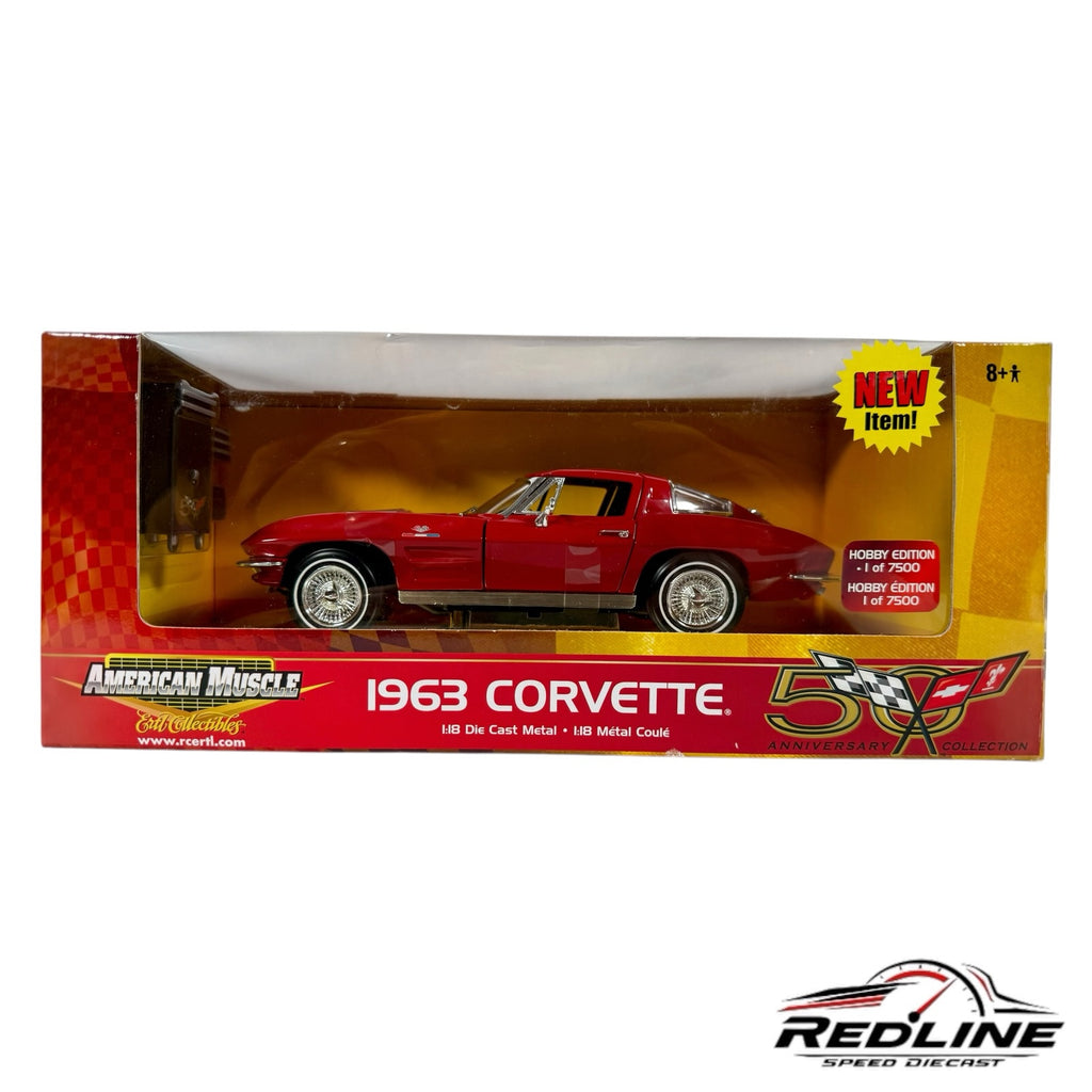 1963 Chevrolet Corvette anniversary edition 1:18 scale red diecast model car in original display box