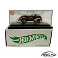 Redline Speed Diecast 2022 Hot Wheels 1941 Willys Gasser holiday edition in acrylic display case with festive graphics