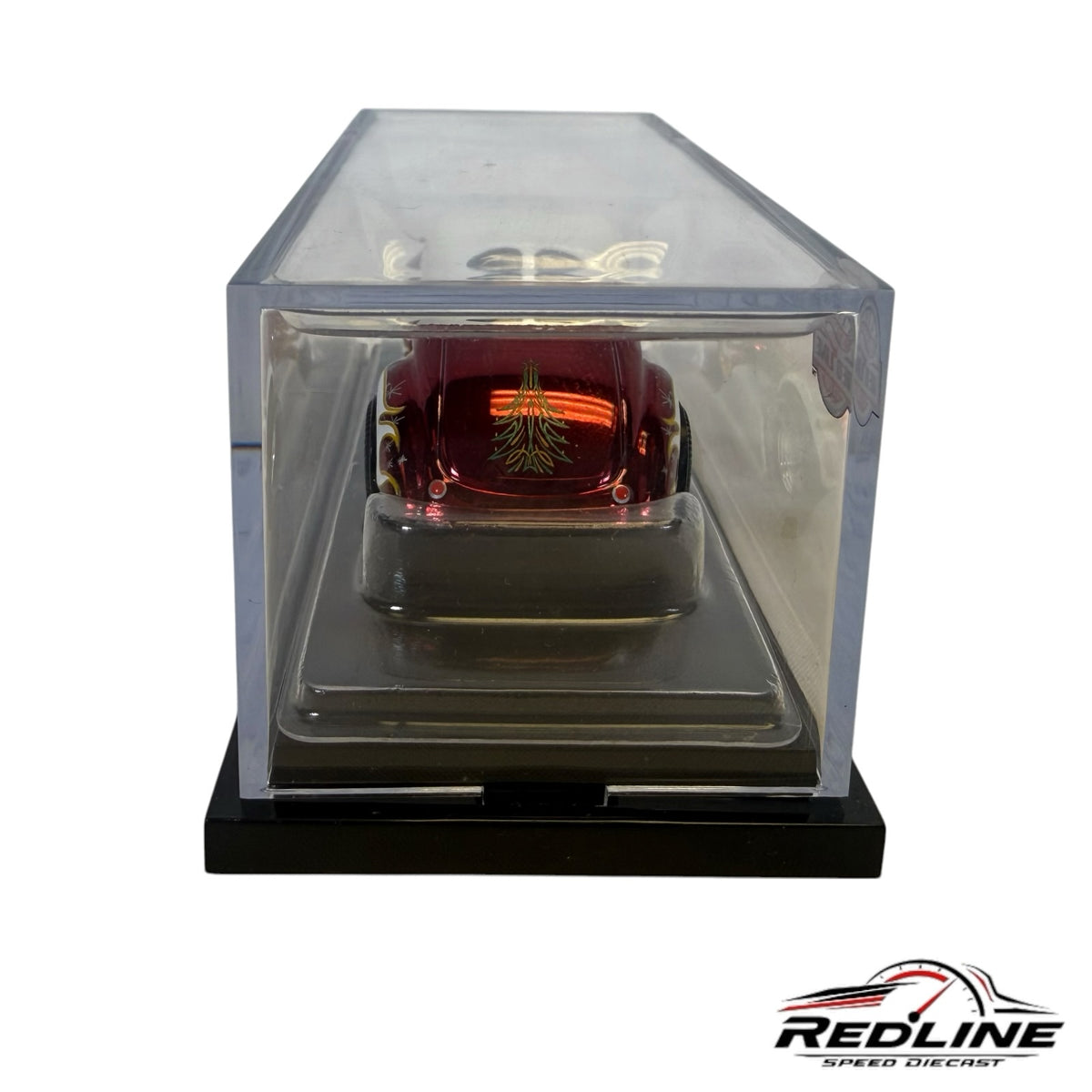 Redline Speed Diecast 1941 Willys Gasser holiday edition in acrylic display case with Christmas tree rear graphic