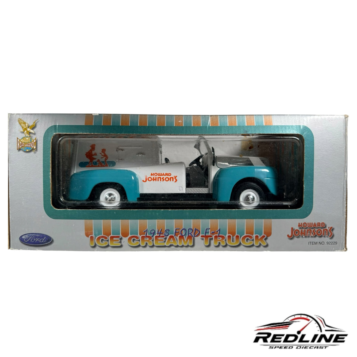 Redline Speed Diecast 1:18 scale 1948 Ford F-1 Howard Johnson's ice cream truck model in teal and white box