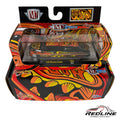 Redline Speed Diecast M2 Machines 1949 Mercury Custom with black body and vibrant flame graphics in display box