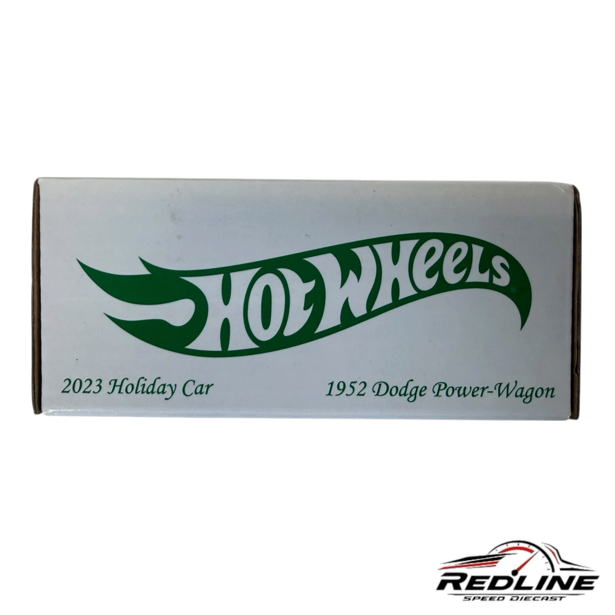 Redline Speed Diecast 2023 Hot Wheels Holiday Car box for the 1952 Dodge Power Wagon diecast vehicle.