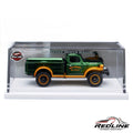 Redline Speed Diecast 1952 Dodge Power Wagon in green Spectraflame with orange accents in a clear acrylic display case