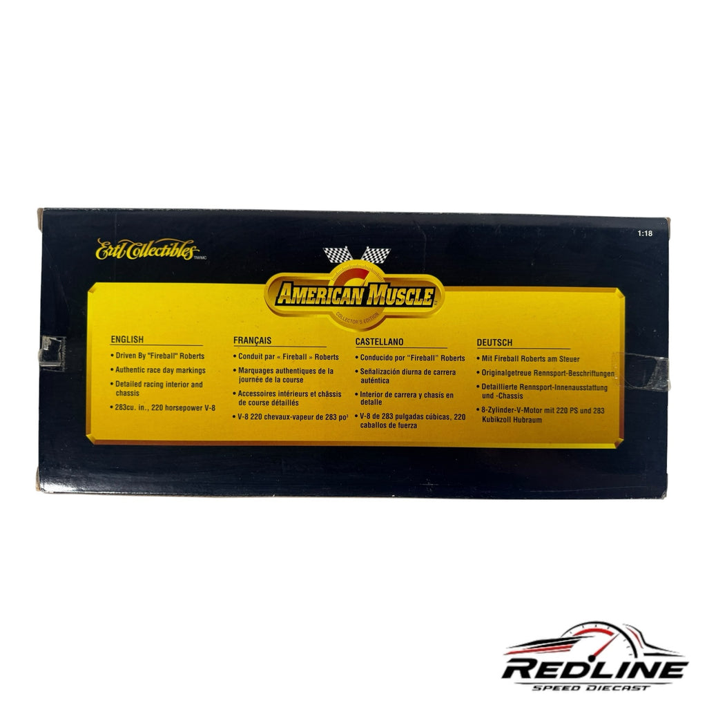 Redline Speed Diecast collector box for 1957 Chevrolet Bel Air Fireball Roberts model with multi-language details