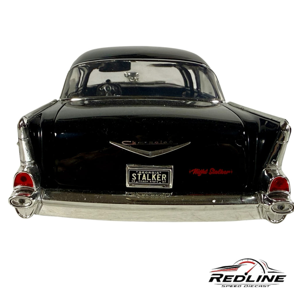 Rear view of Redline Speed Diecast 1957 Chevrolet Bel Air Gasser Night Stalker model with chrome bumper and badging