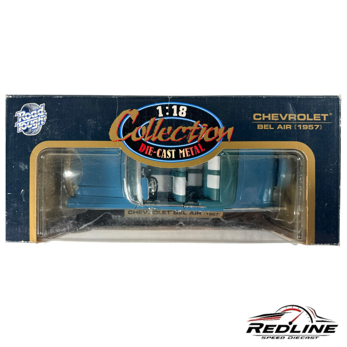 Redline Speed Diecast 1:18 scale blue 1957 Chevrolet Bel Air convertible model in original display box