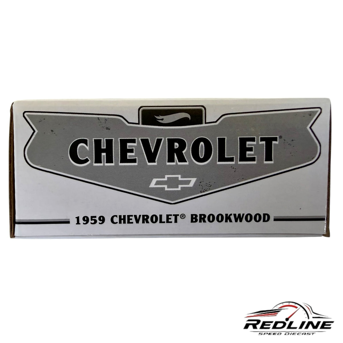 Redline Speed Diecast 1959 Chevrolet Brookwood collector vehicle packaging box with classic branding