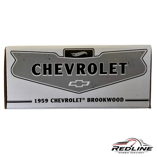 Redline Speed Diecast 1959 Chevrolet Brookwood collector vehicle packaging box with classic branding