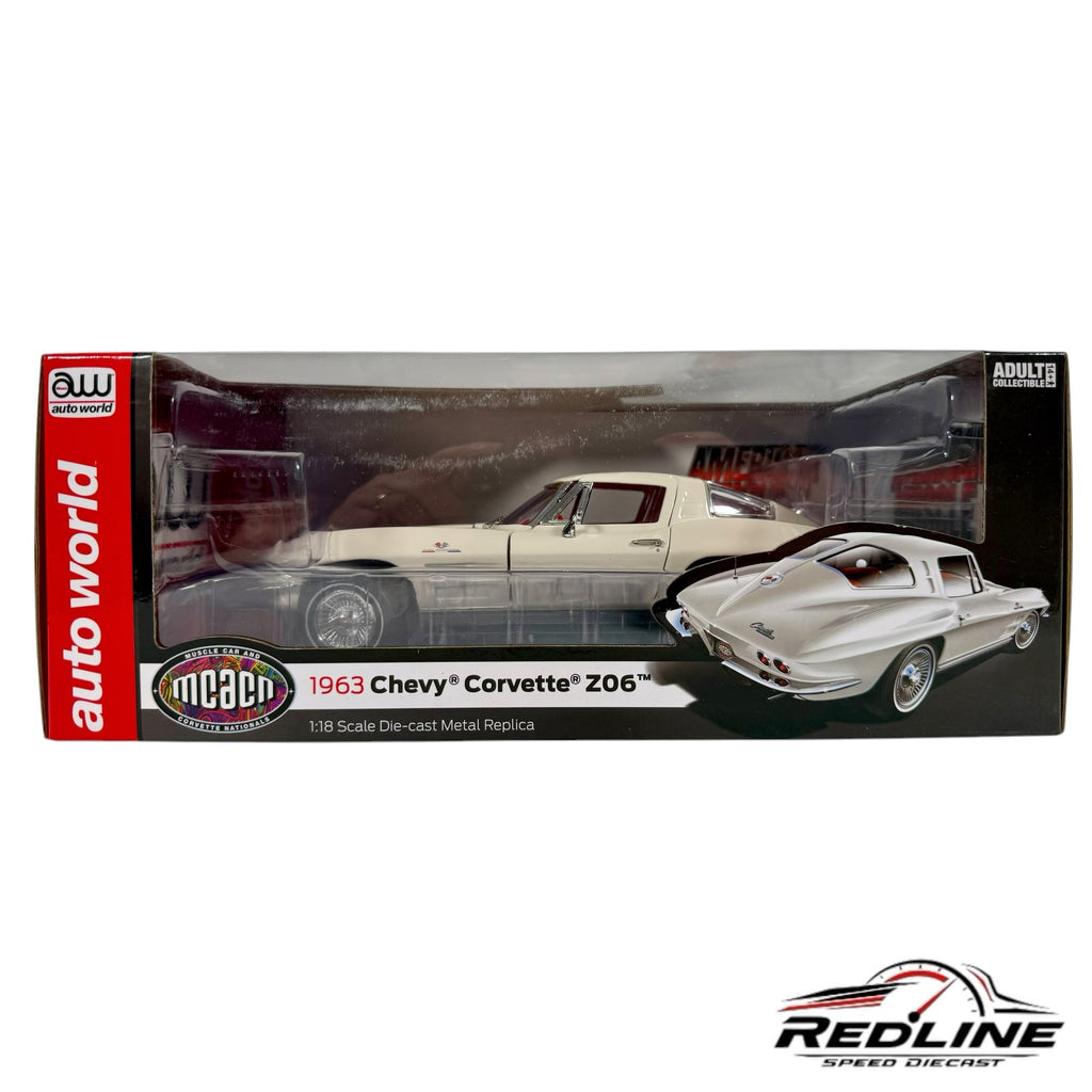 Redline Speed Diecast 1:18 scale 1963 Chevrolet Corvette Split Window Coupe model in Ermine White in display box