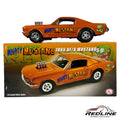 Redline Speed Diecast 1:18 scale metallic orange 1965 Ford Mustang AF/X replica with Rat Fink graphics and box