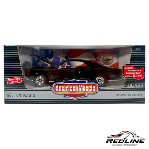 Redline Speed Diecast 1966 Pontiac GTO 10th Anniversary Edition in Starlight Black with opening hood in display box