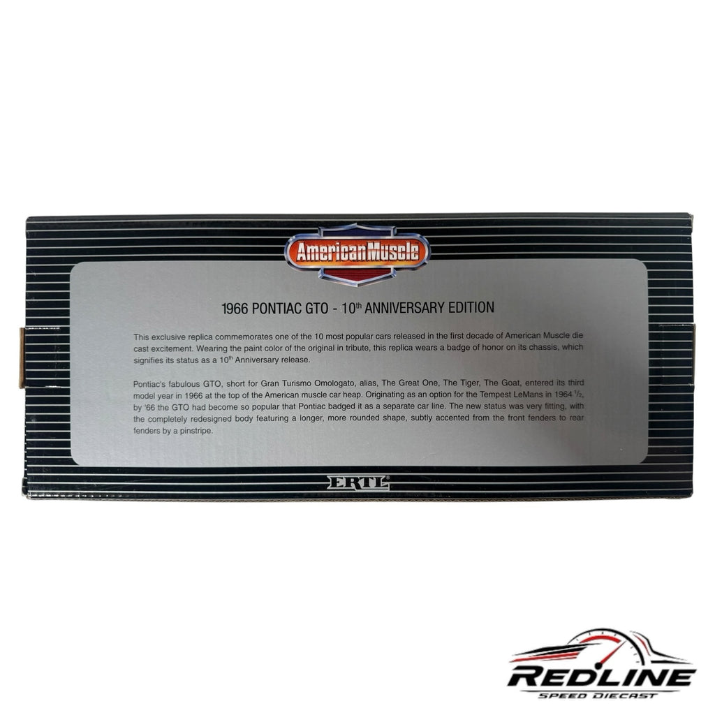 Redline Speed Diecast 1966 Pontiac GTO 10th Anniversary Edition collector box with historical product information