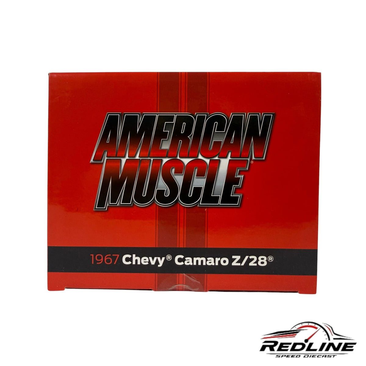 Redline Speed Diecast 1967 Chevy Camaro Z/28 American Muscle collector box in red with bold branding