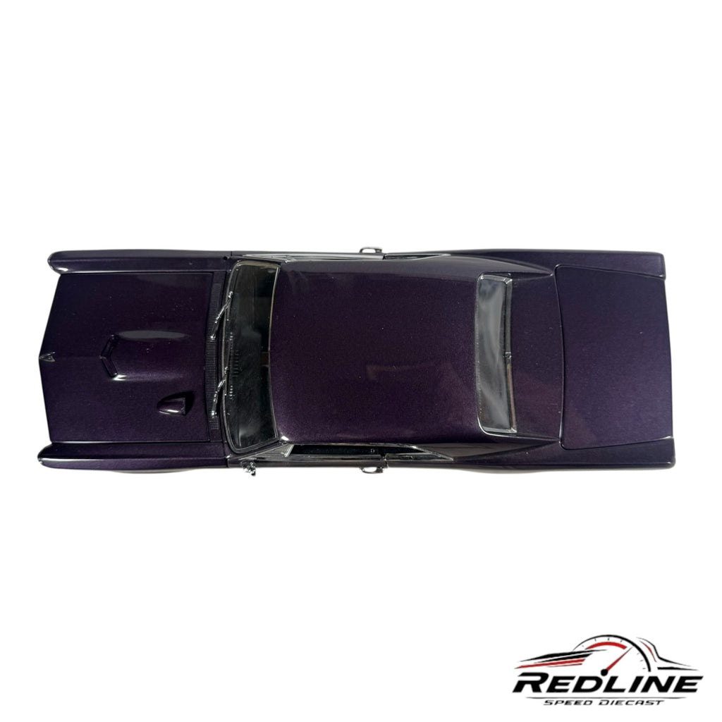 Redline Speed Diecast 1967 Pontiac GTO hardtop model car in dark purple metallic paint, top-down view.