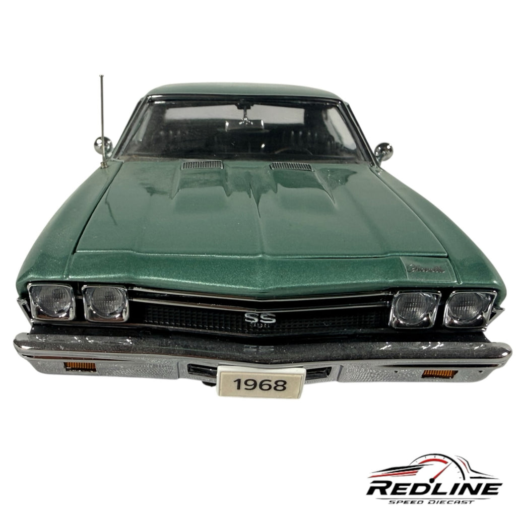 Redline Speed Diecast 1968 Chevrolet Chevelle SS-396 model in metallic green with chrome bumper and front grille