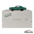 Redline Speed Diecast 40th Anniversary 1968 Chevrolet Chevelle SS-396 metallic green model car on its display box