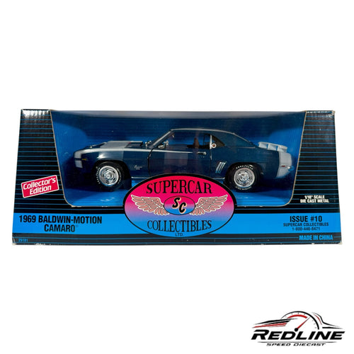 Redline Speed Diecast 1:18 scale 1969 Baldwin-Motion Camaro in Dusk Blue with white stripes in original display box