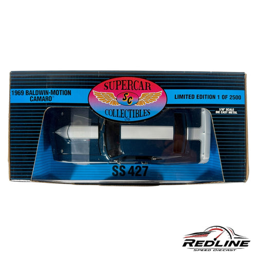 Redline Speed Diecast 1:18 scale 1969 Baldwin-Motion Camaro in Dusk Blue with white stripes inside display box