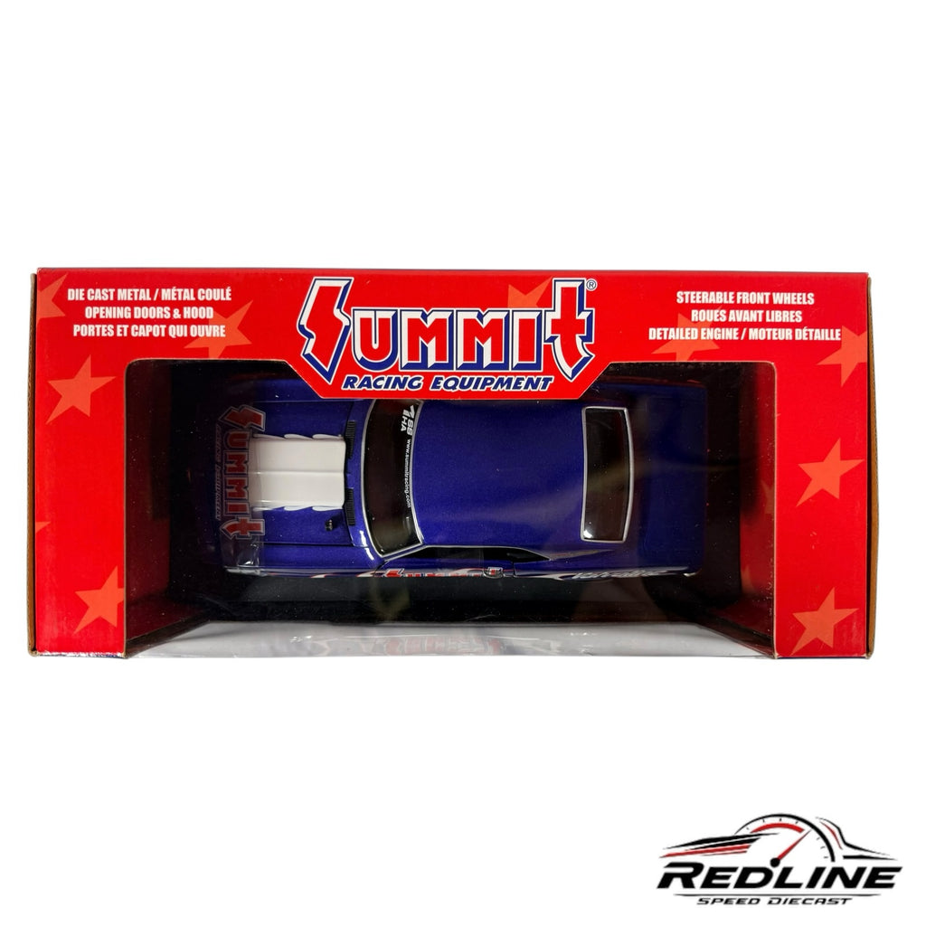 Redline Speed Diecast 1:18 scale blue 1969 Chevy Camaro model with Summit Racing Equipment livery in display box