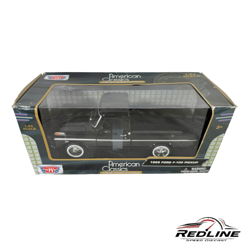 Redline Speed Diecast 1:24 scale black 1969 Ford F-100 pickup truck model in original display box