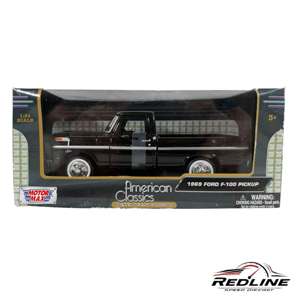 Redline Speed Diecast 1:24 scale black 1969 Ford F-100 pickup truck model in original display packaging
