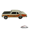 Redline Speed Diecast 1970 Chevrolet Nova drag racing model in white and black with Belmont Blitz graphics.