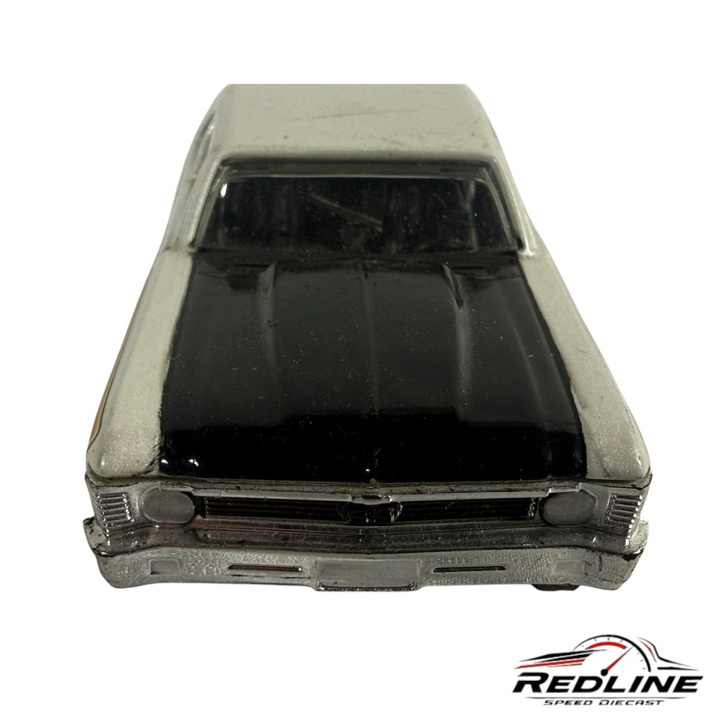 Redline Speed Diecast 1970 Chevrolet Nova drag racing model with a white and black two-tone finish and chrome bumper.