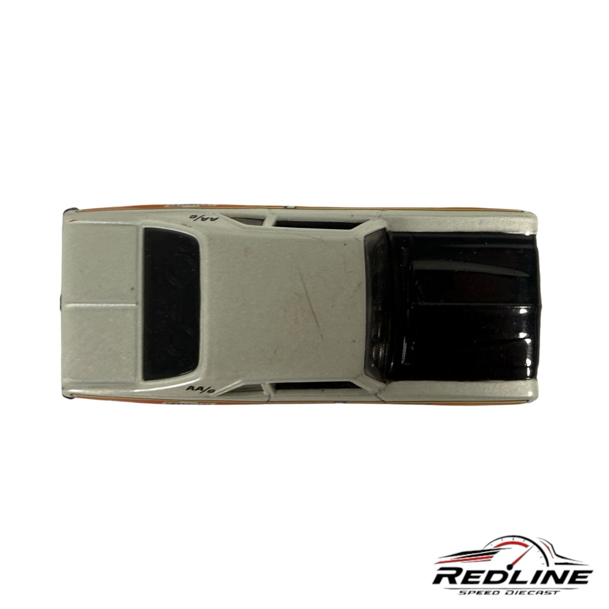 Redline Speed Diecast 1970 Chevrolet Nova drag racing model in white and black with Belmont Blitz graphics top view