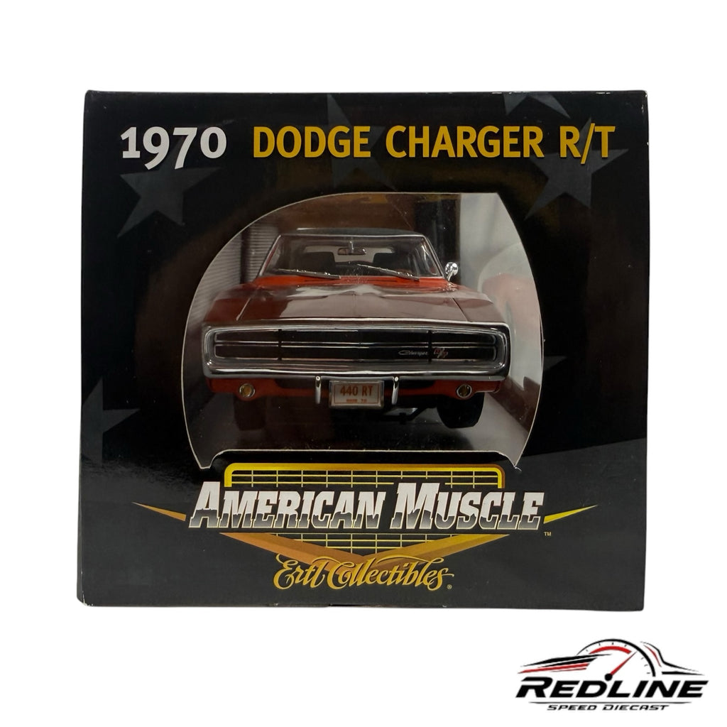 Redline Speed Diecast 1:18 scale 1970 Dodge Charger R/T model in orange with black roof in original display box