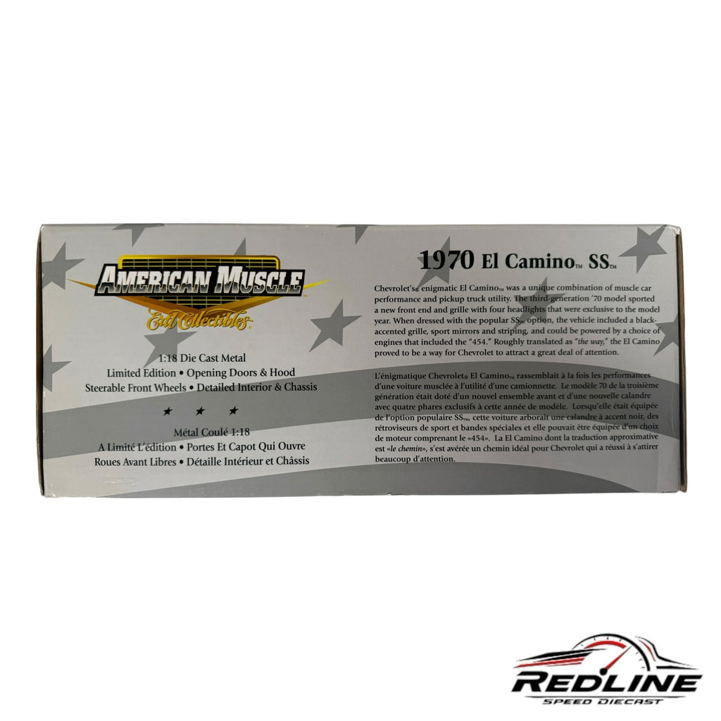 Redline Speed Diecast 1970 Chevrolet El Camino SS model packaging box with detailed product specifications