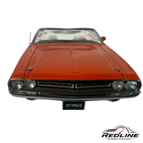 Redline Speed Diecast 1971 Dodge Challenger Indianapolis Pace Car model with red exterior and white interior