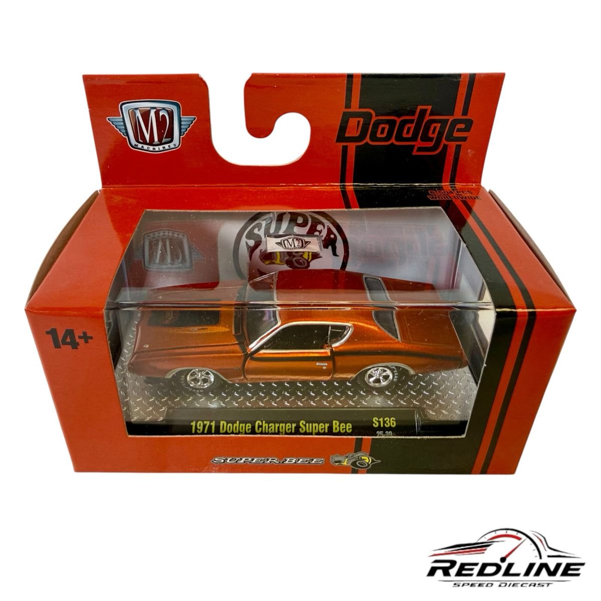 Redline Speed Diecast 1971 Dodge Charger Super Bee metallic orange muscle car model in original display box