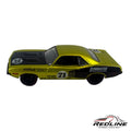 Redline Speed Diecast 1971 Plymouth Cuda model car in metallic lime green and black with racing decals